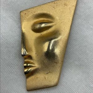 80's Gold Tone Women's Face Brooch Half Retro Pop Art Mod Lapel